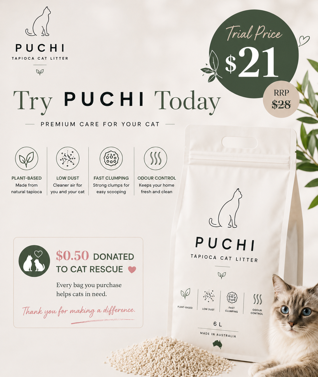 Puchi Tapioca Cat Litter 6L